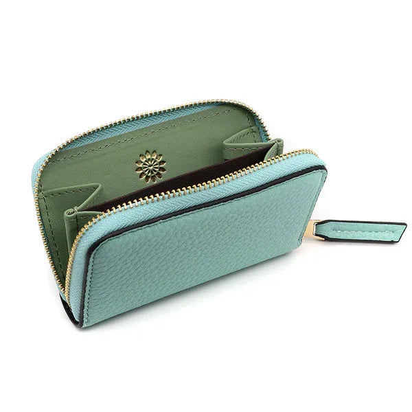 Pom - Faux Leather Small Coin Purse -Aqua