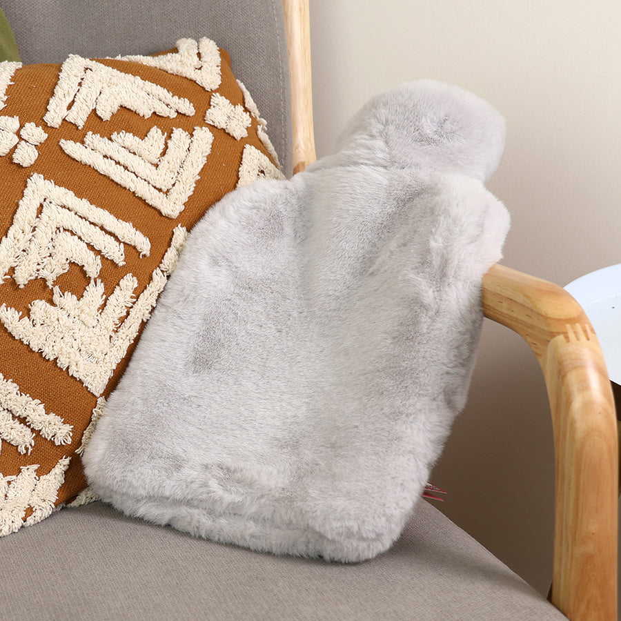 Soft Pale Grey Faux Fur Hot Water Bottle