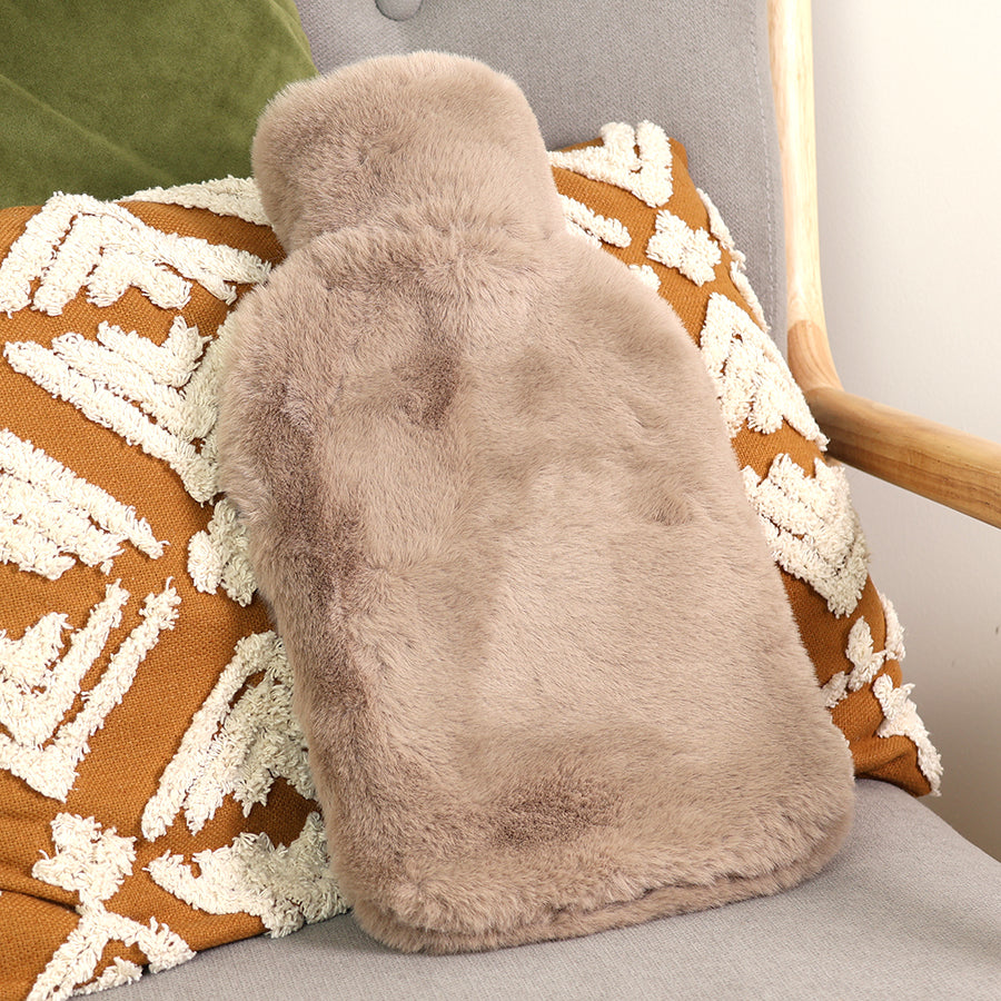 Soft Taupe Faux Fur Hot Water Bottle