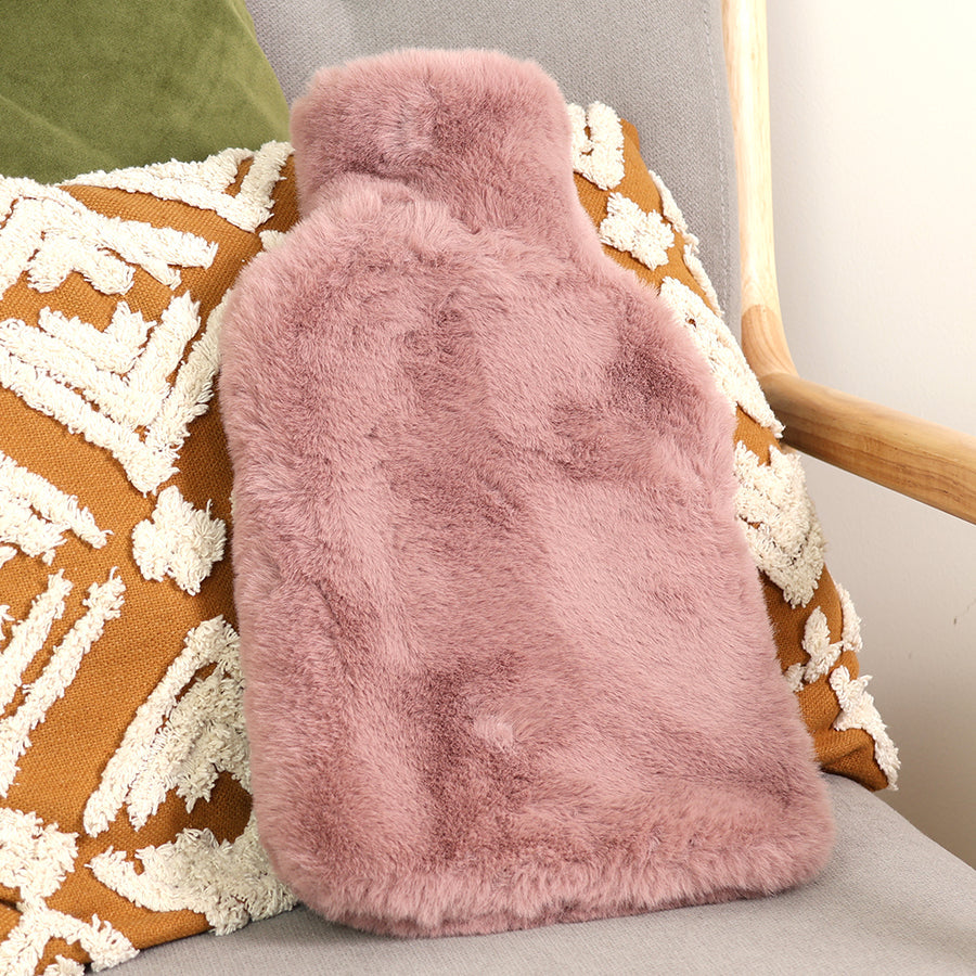 Dusky Pink Faux Fur Hot Water Bottle