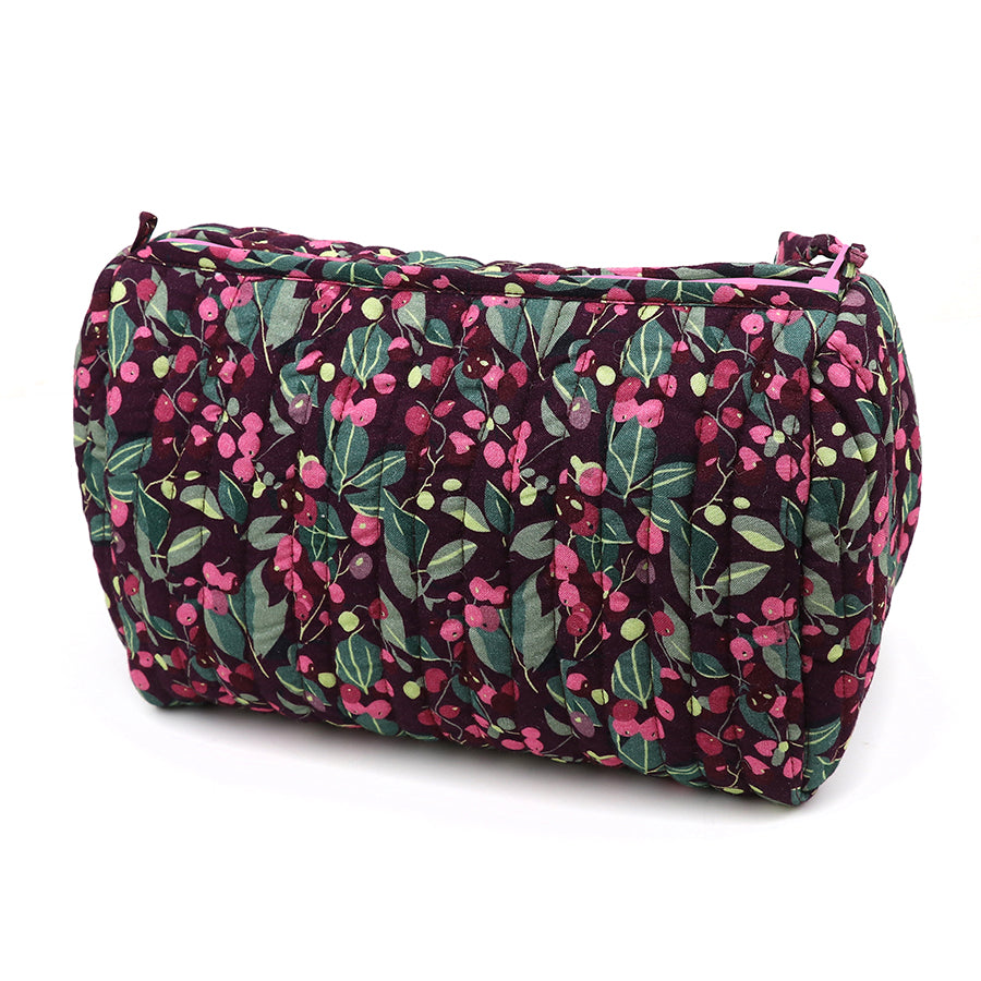 POM - Green/Aubergine Winter Berries Print Toiletry/Make Up Bag - Large