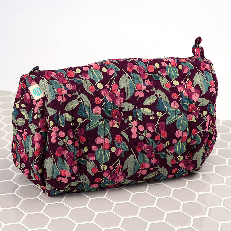POM - Green/Aubergine Winter Berries Print Toiletry/Make Up Bag - Large