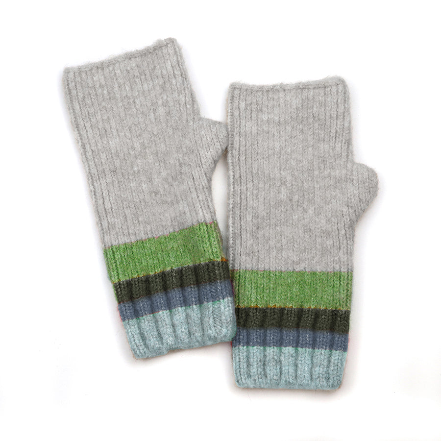 Grey, Blue & Green Mix Striped Wrist Warmers