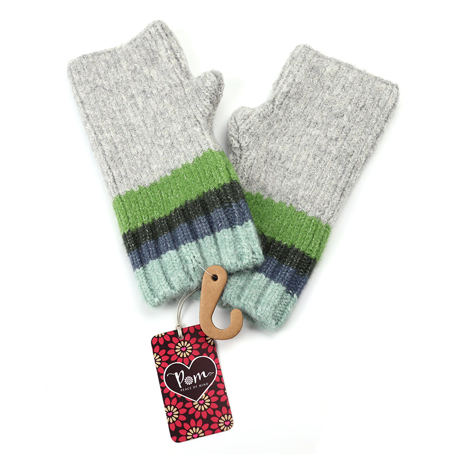 Grey, Blue & Green Mix Striped Wrist Warmers