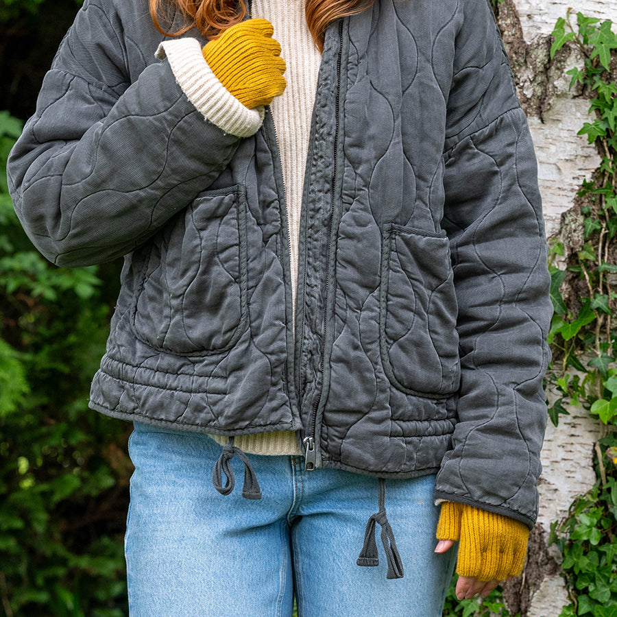 Mustard Yellow Recycled Blend Fingerless Gloves