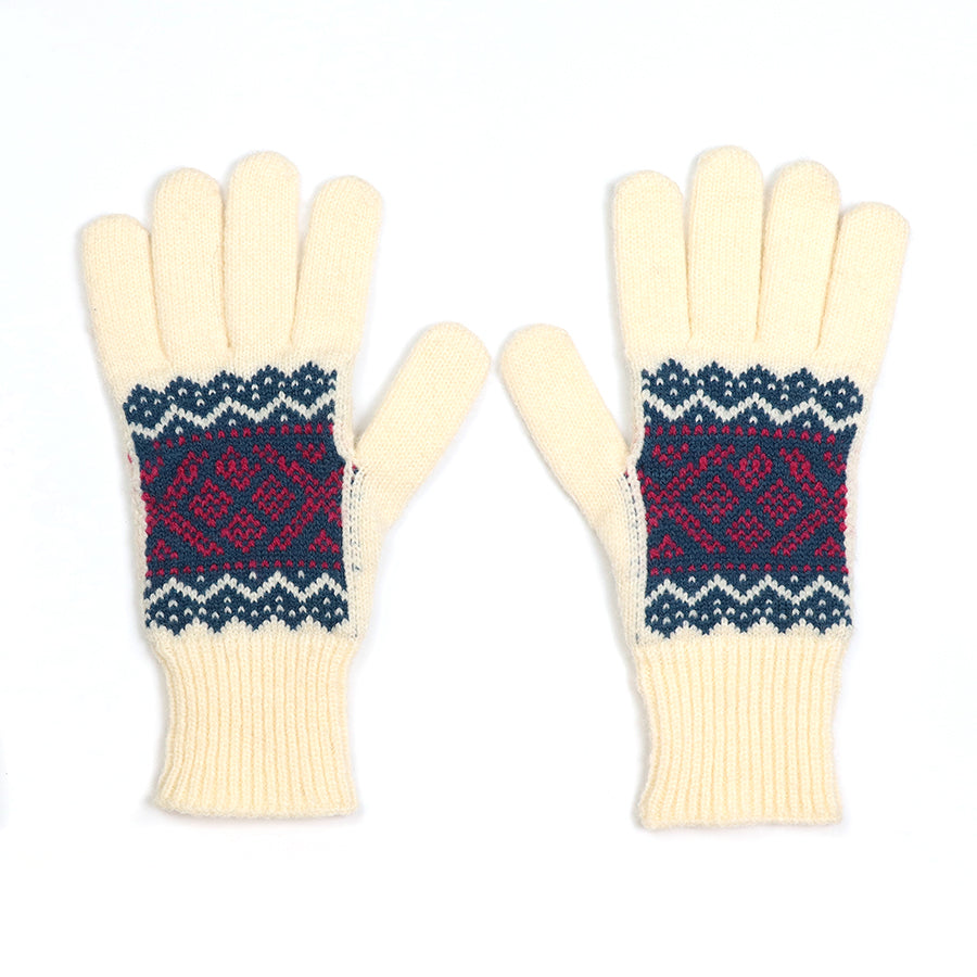 Cream, Blue and Red Mix Fair Isle Gloves