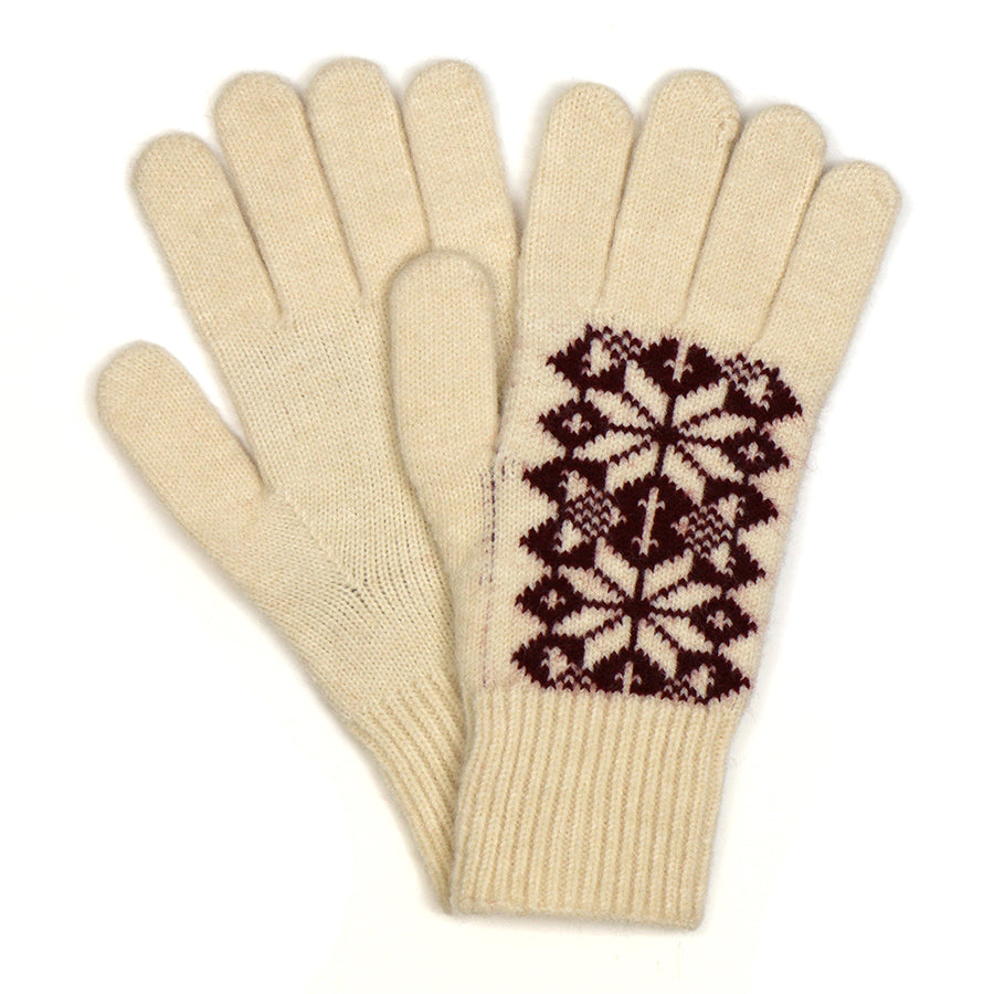 Burgundy & Cream Scandi Starflower Gloves