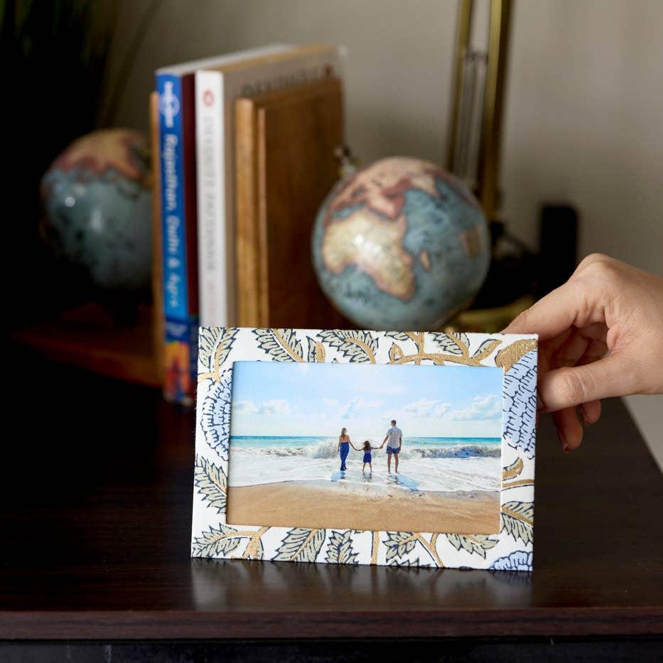 Marigold Glitz Blue Stone - Keepsake Block Printed Greeting Card/Photo frame