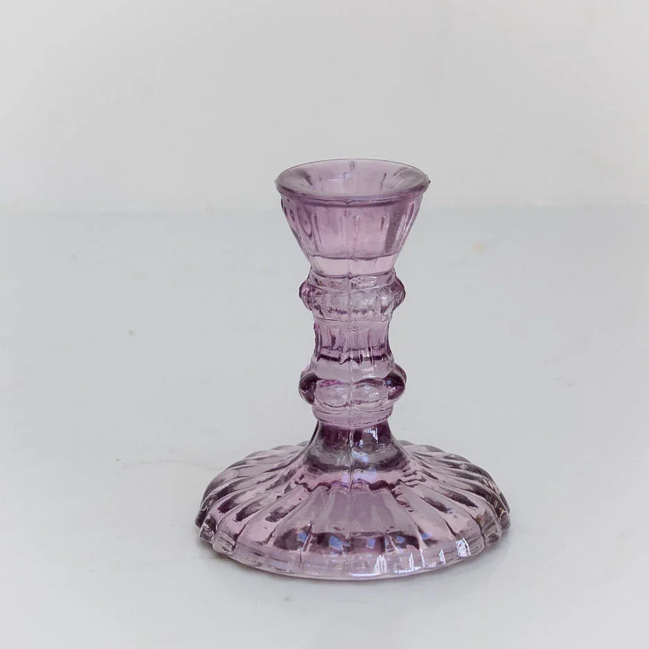 Leela Glass Candlestick Heather Pink 10cm