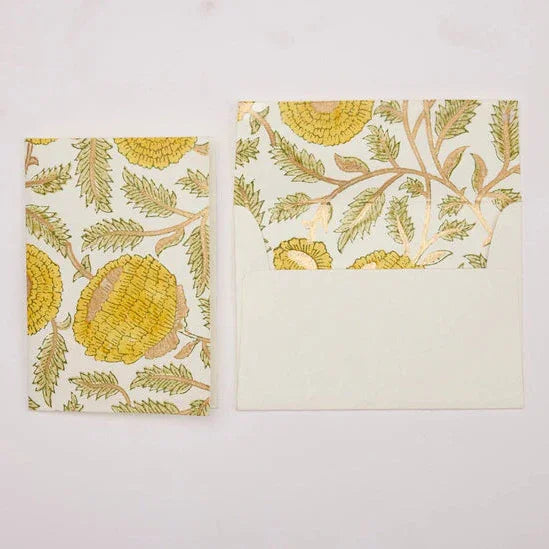 Marigold Glitz Sunshine - Hand Block Printed Greeting Card