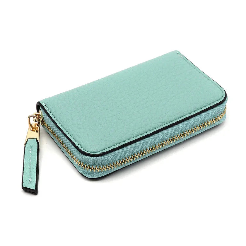 Pom - Faux Leather Small Coin Purse -Aqua