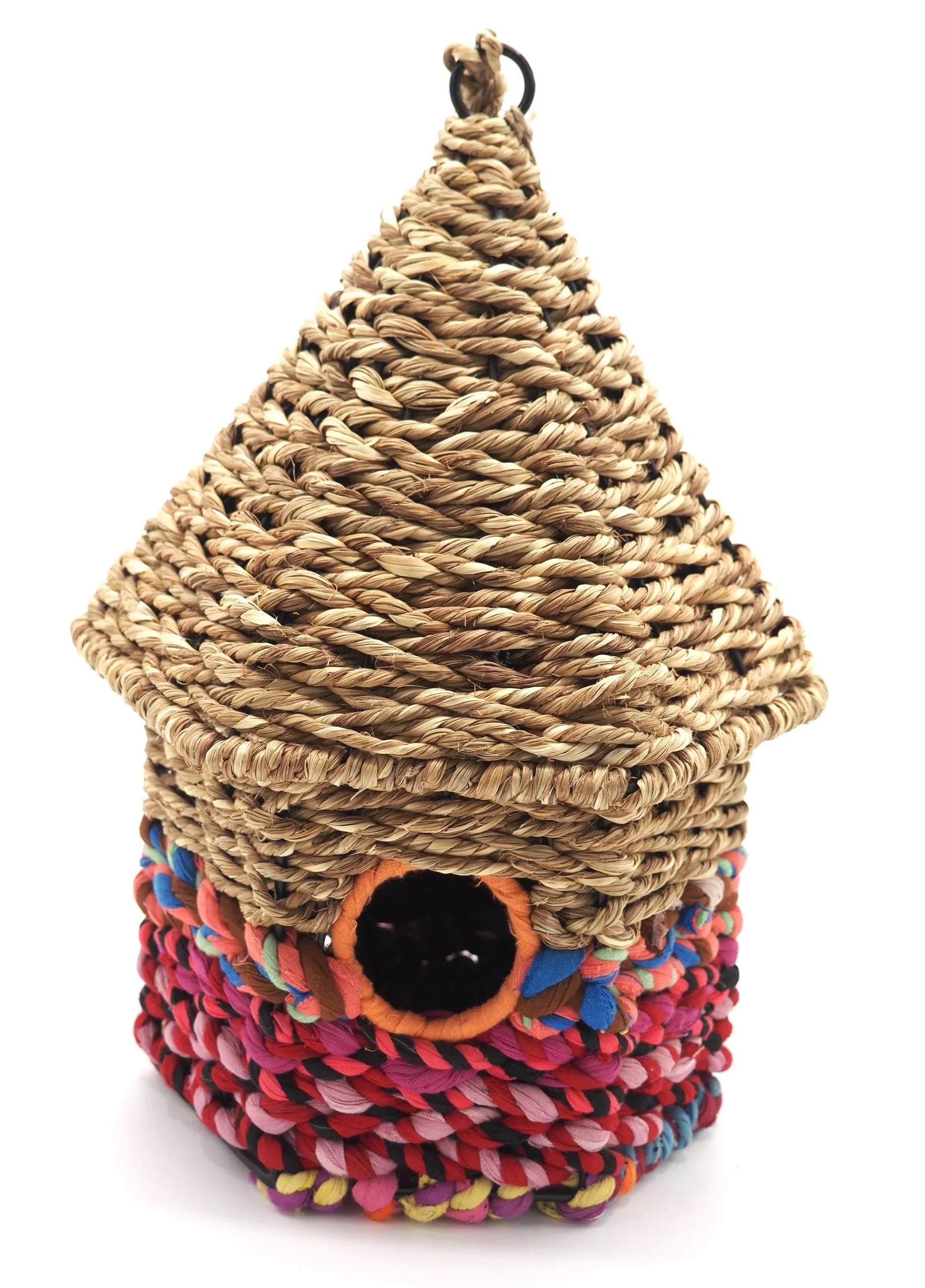 Munja & Reclaimed Sari Fabric Bird Nester Hexagon