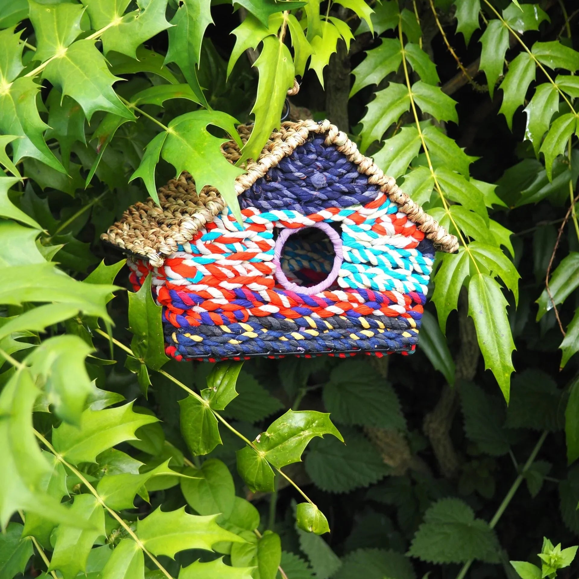 Munja & Reclaimed Sari Fabric Bird House - Rectangle