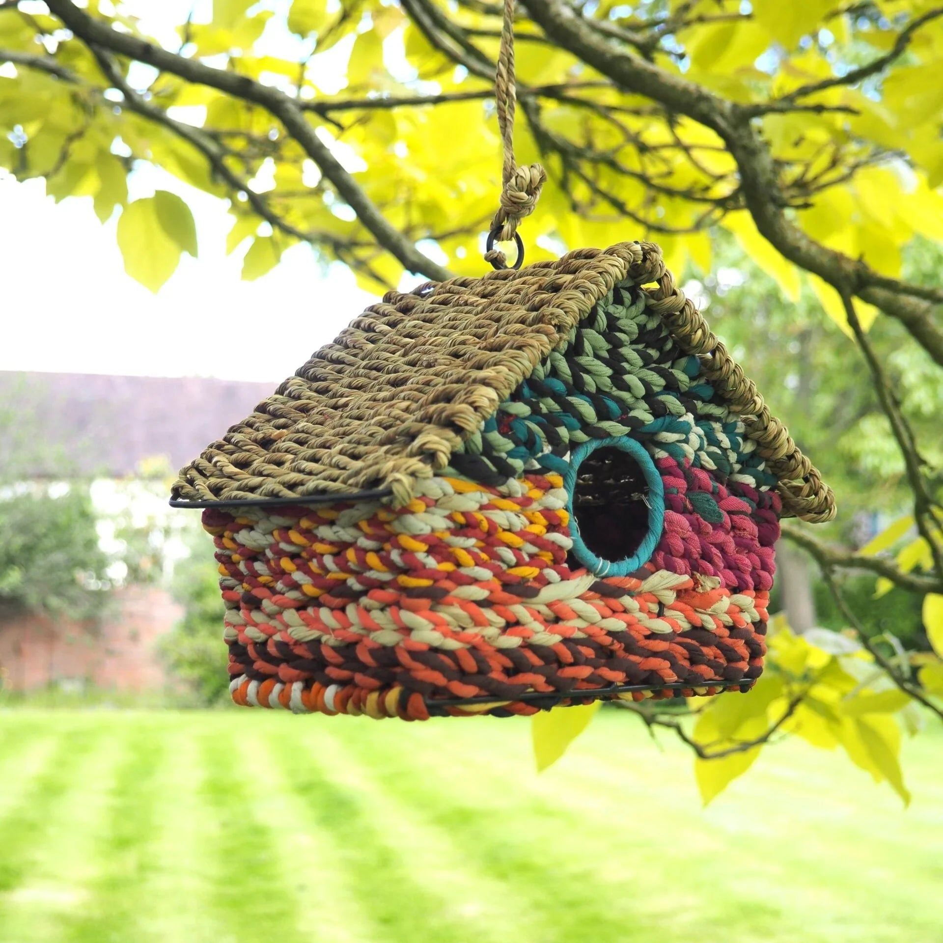Munja & Reclaimed Sari Fabric Bird House - Rectangle