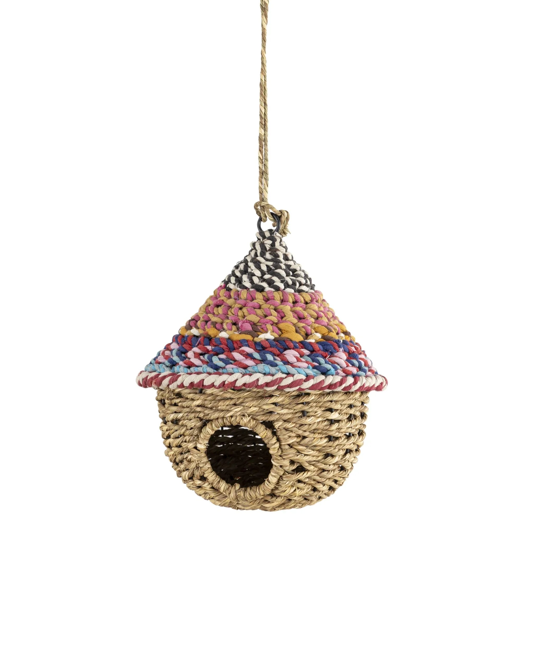 Munja & Reclaimed Sari Fabric Bird House - Round
