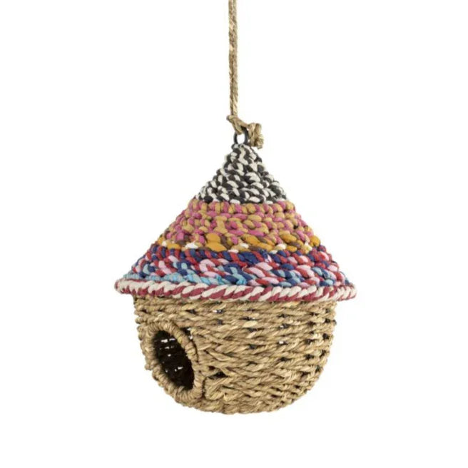 Munja & Reclaimed Sari Fabric Bird House - Round