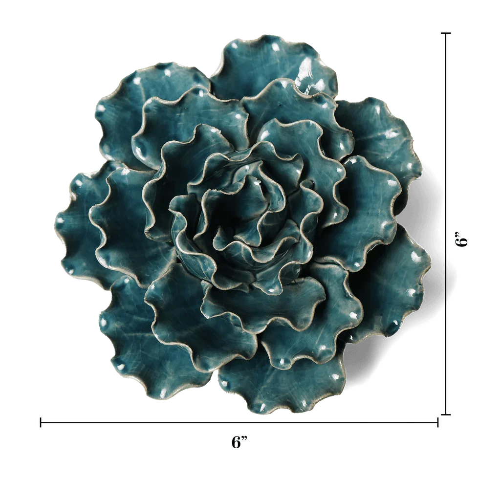 Ceramic Flower Lettuce Teal Large