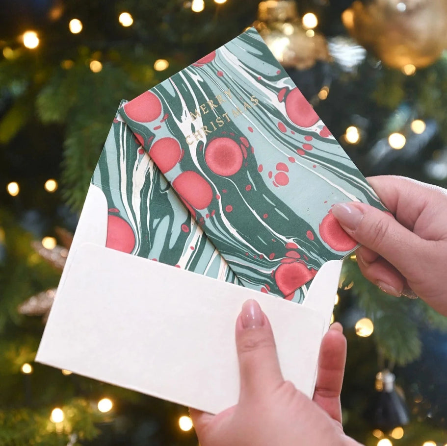 Cosmos Festive Mix Hand Marbled Christmas Card