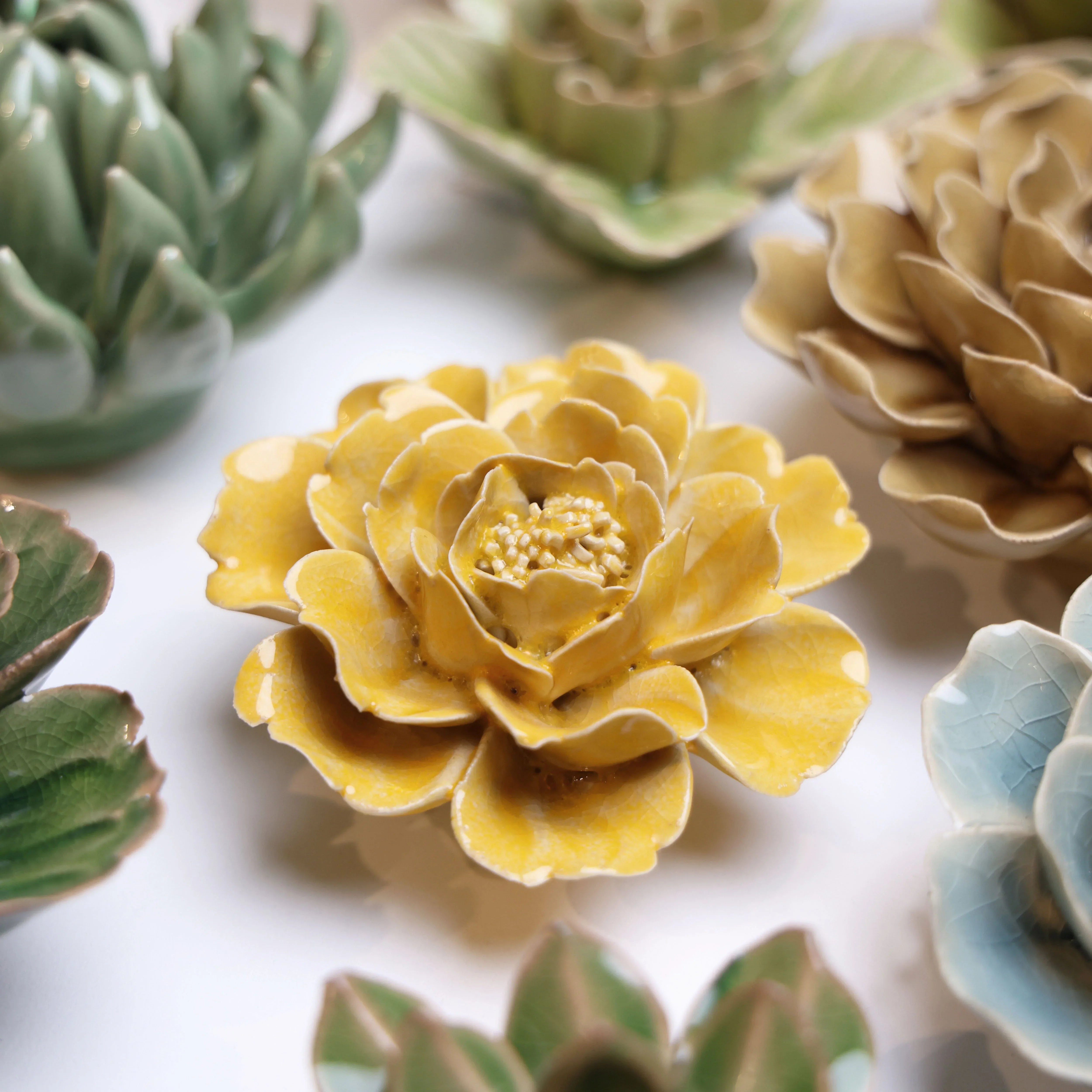 English Garden Ceramic Flower Yellow Rose