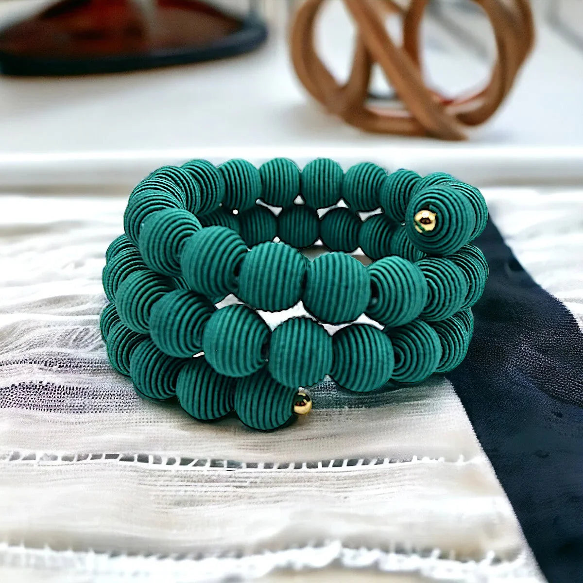 Emerald Springwire Woven Ball Bracelet