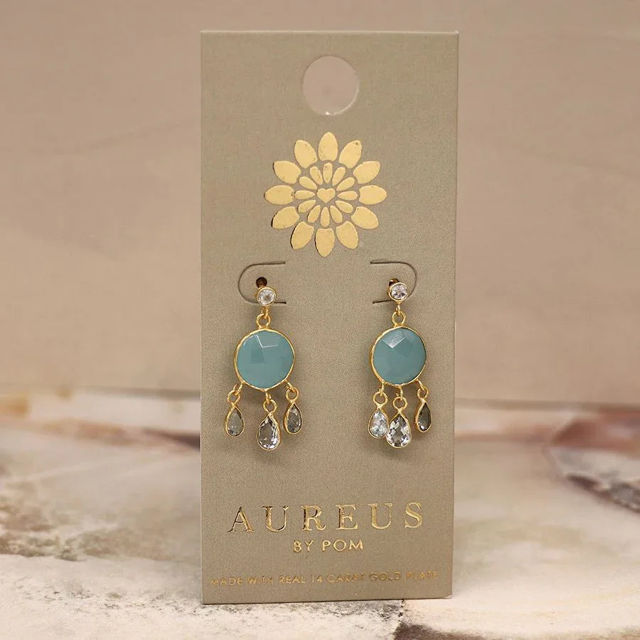 POM - Gold Plated Chalcedony & Blue Topaz Drop Earrings