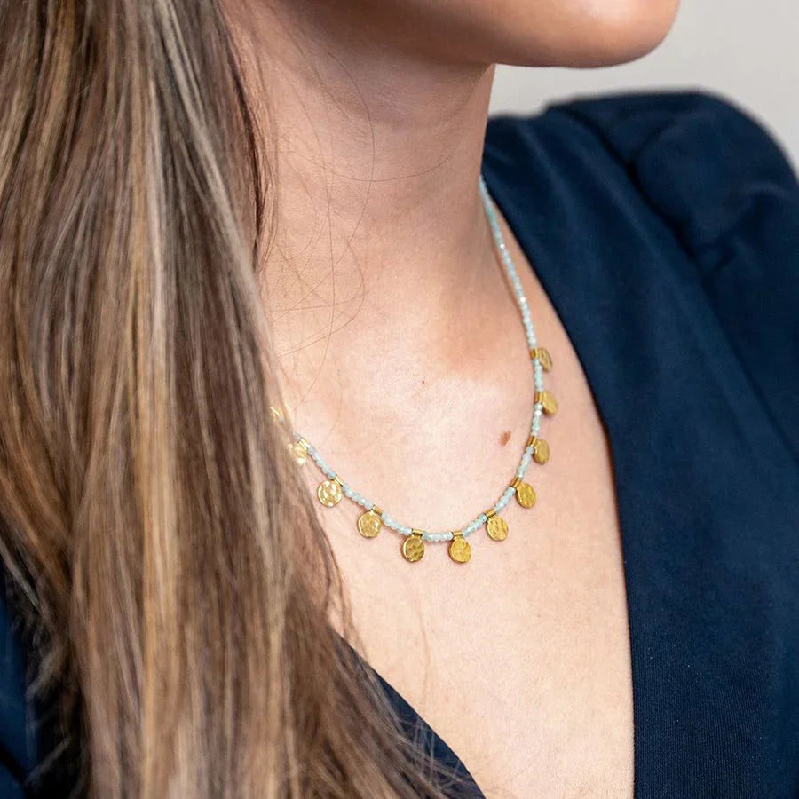 POM - Gold Plated Discs & Amazonite Bead Necklace