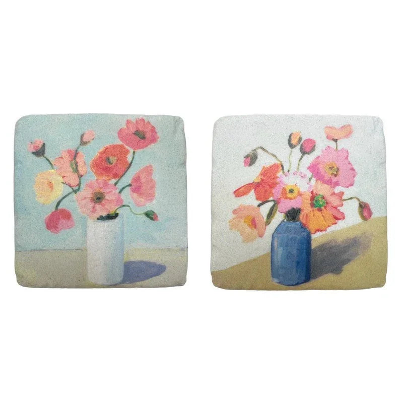 Resin Coaster - Poppies Vase Design