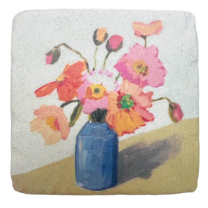 Resin Coaster - Poppies Vase Design