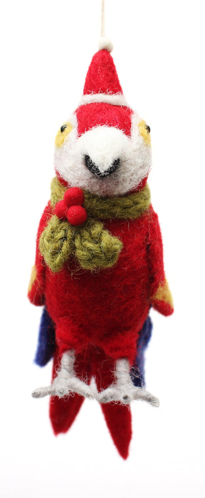Christmas Parrot with Holly Scarf