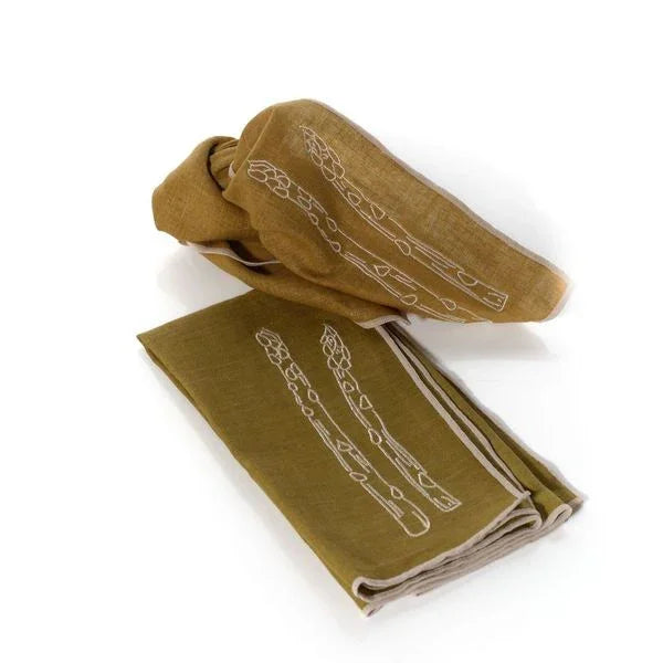 MÆGEN Linen Embroidered Napkins 'Asparagus'