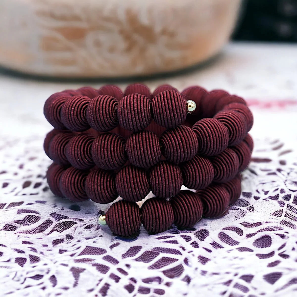Bordeaux Red Springwire Woven Ball Bracelet