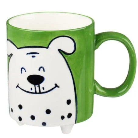 Hand Painted Green Mug With Dog Illustration
