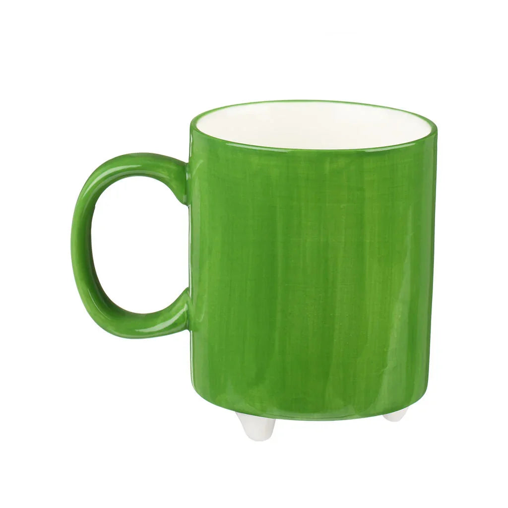 Hand Painted Green Mug With Dog Illustration