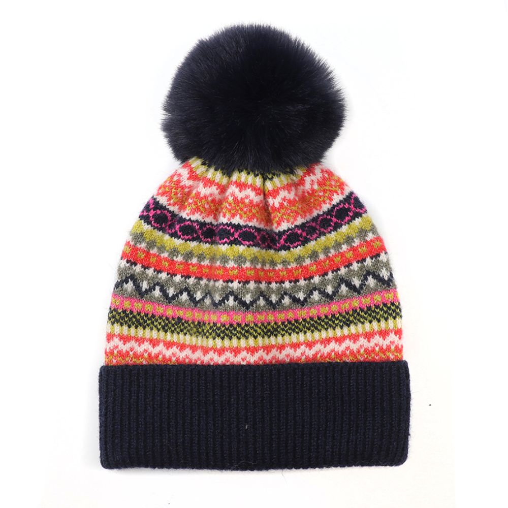 POM - Recycled Blend Navy Mix Fair Isle Bobble Hat