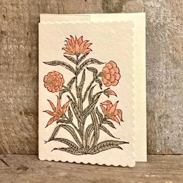 Kamal Coral - Hand Block Printed Greeting Card