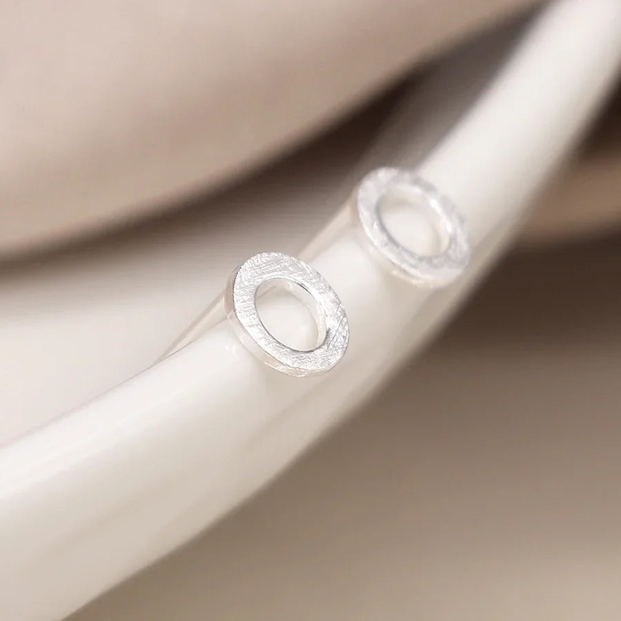 Tiny Sterling Silver Scratched Circle Stud Earrings