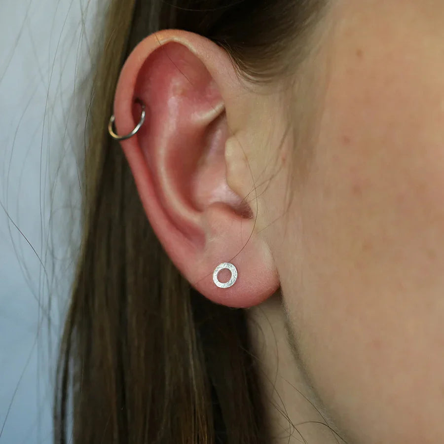 Tiny Sterling Silver Scratched Circle Stud Earrings