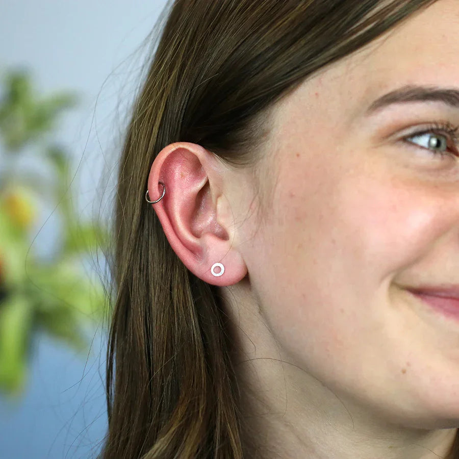 Tiny Sterling Silver Scratched Circle Stud Earrings