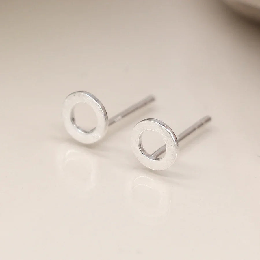 Tiny Sterling Silver Scratched Circle Stud Earrings