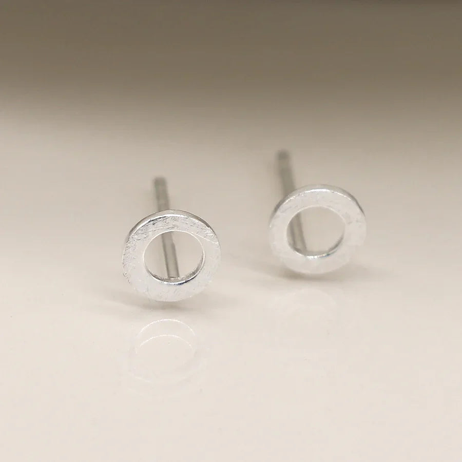 Tiny Sterling Silver Scratched Circle Stud Earrings