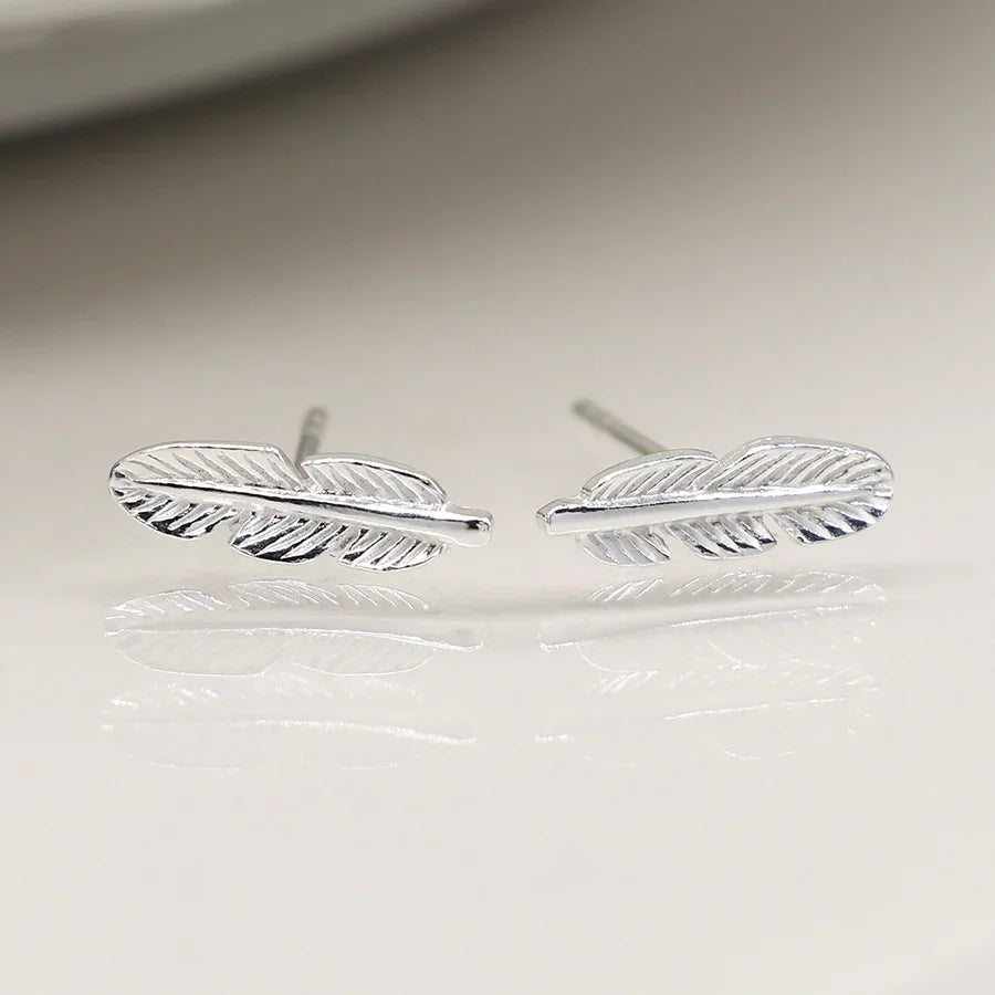 Tiny Sterling Silver Fine Feather Stud Earrings