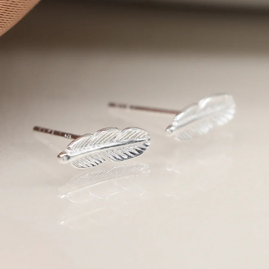 Tiny Sterling Silver Fine Feather Stud Earrings