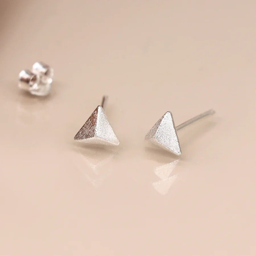 Sterling Silver 3D Triangle Stud Earrings