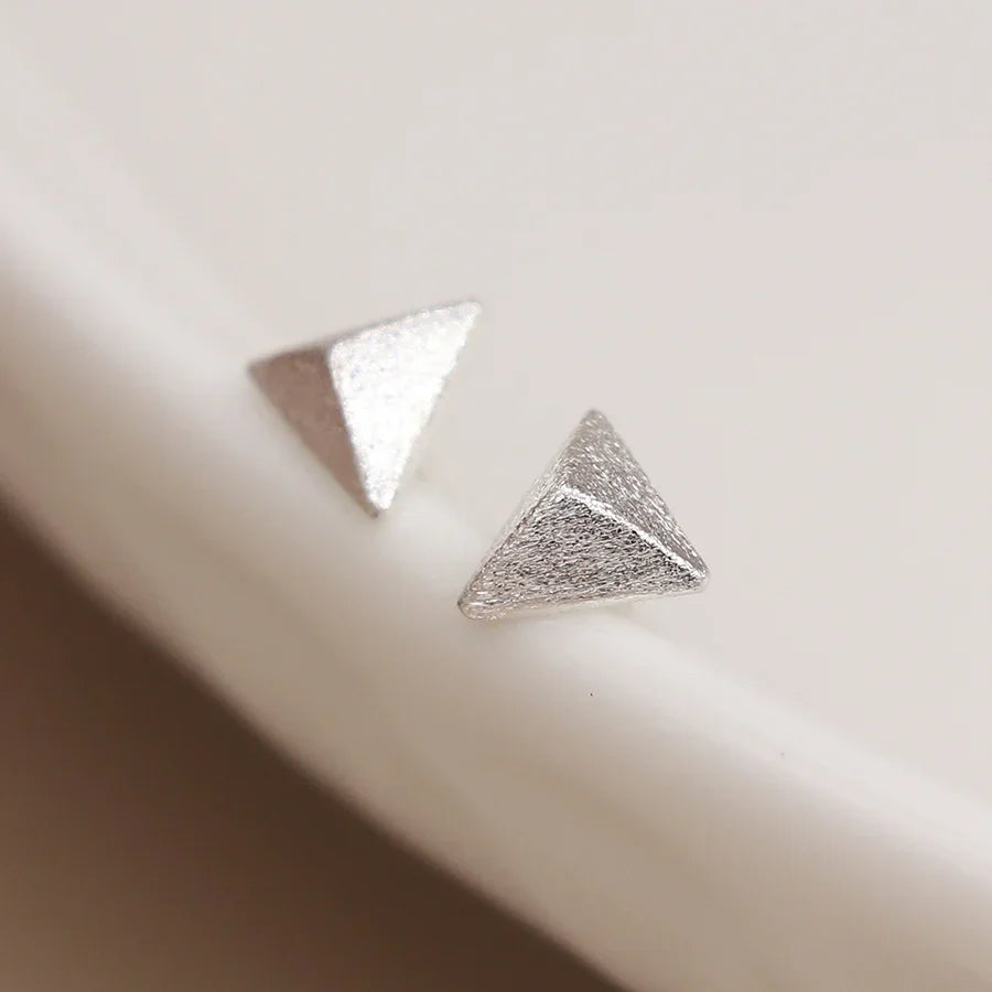Sterling Silver 3D Triangle Stud Earrings