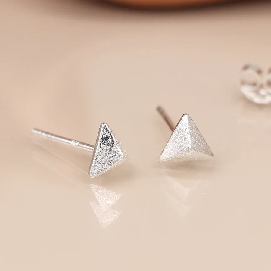 Sterling Silver 3D Triangle Stud Earrings