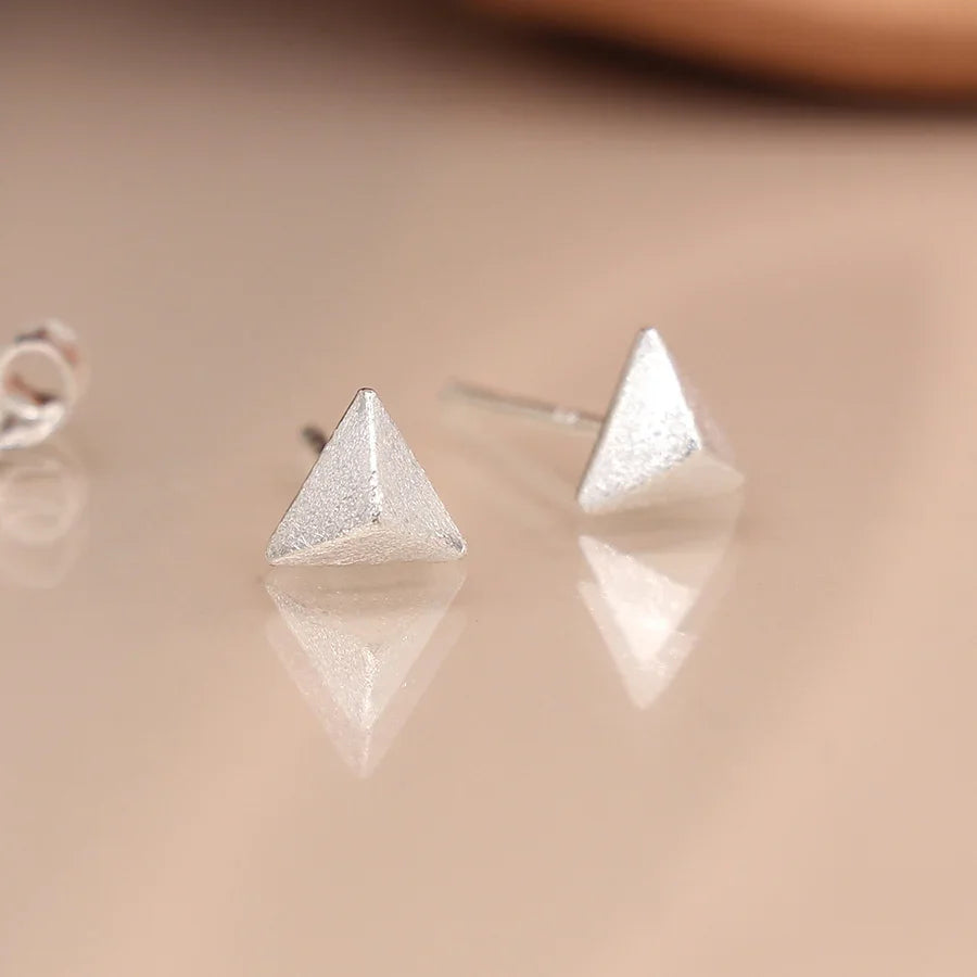 Sterling Silver 3D Triangle Stud Earrings