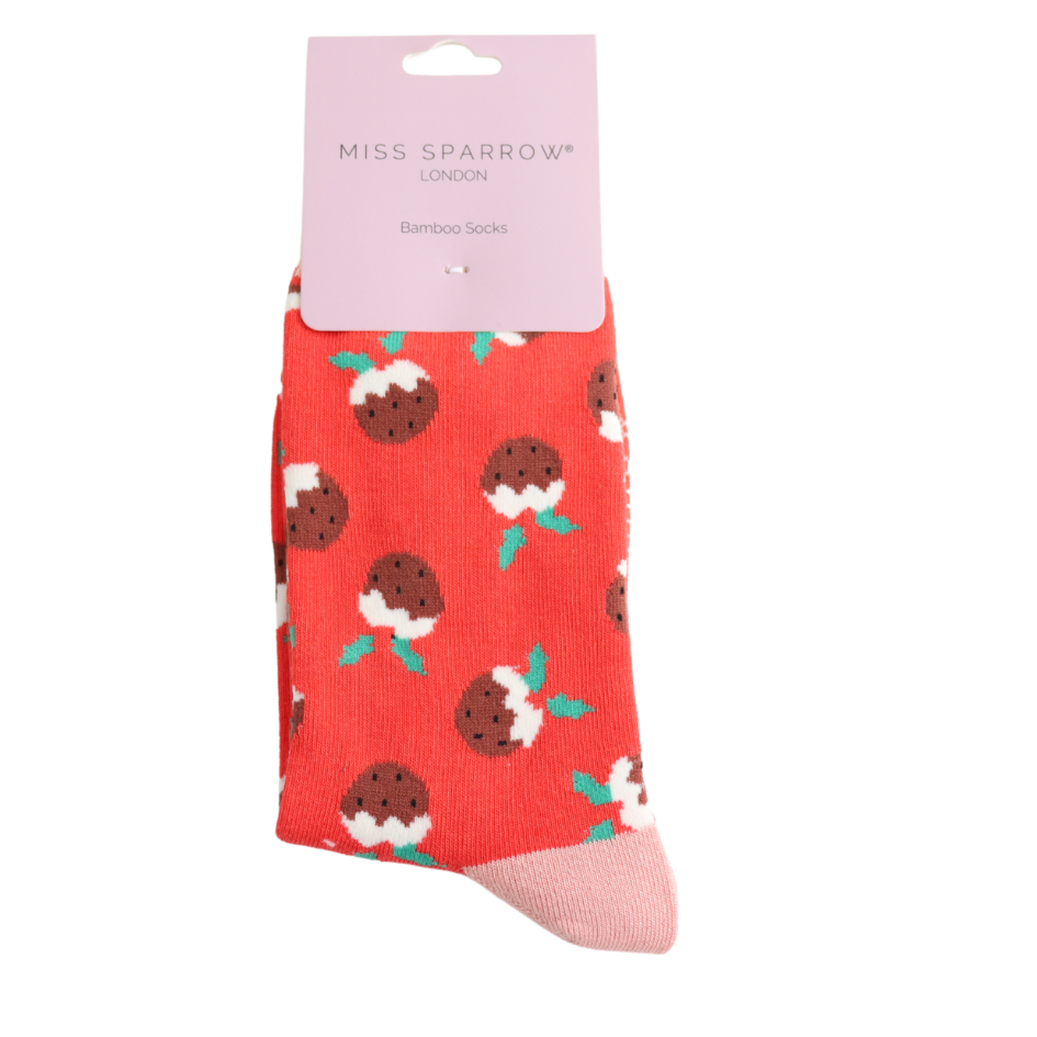 Miss Sparrow Christmas Puddings Socks Red