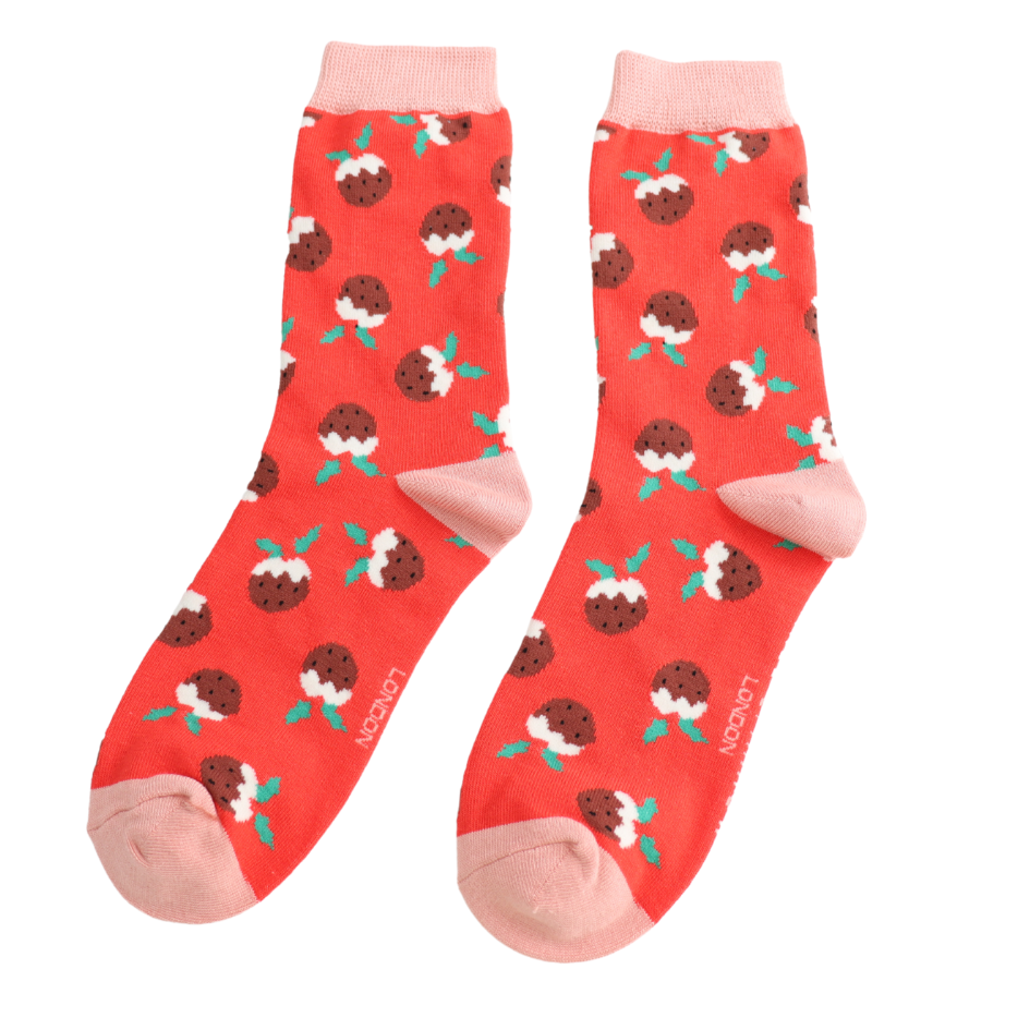 Miss Sparrow Christmas Puddings Socks Red