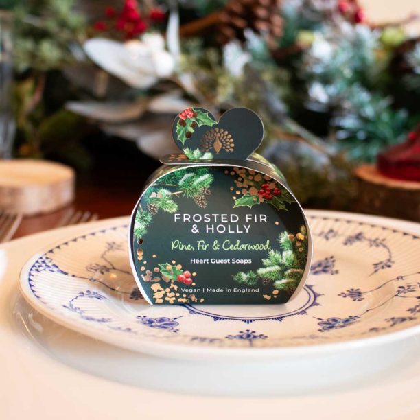 Christmas Tidings Frosted Fir and Holly Heart Guest Soaps