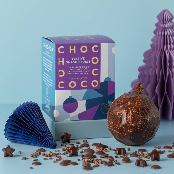 Dark Chocolate Smash Bauble with Mini Dark Chocolate Stars & Oat M!lk Chocolate Buttons